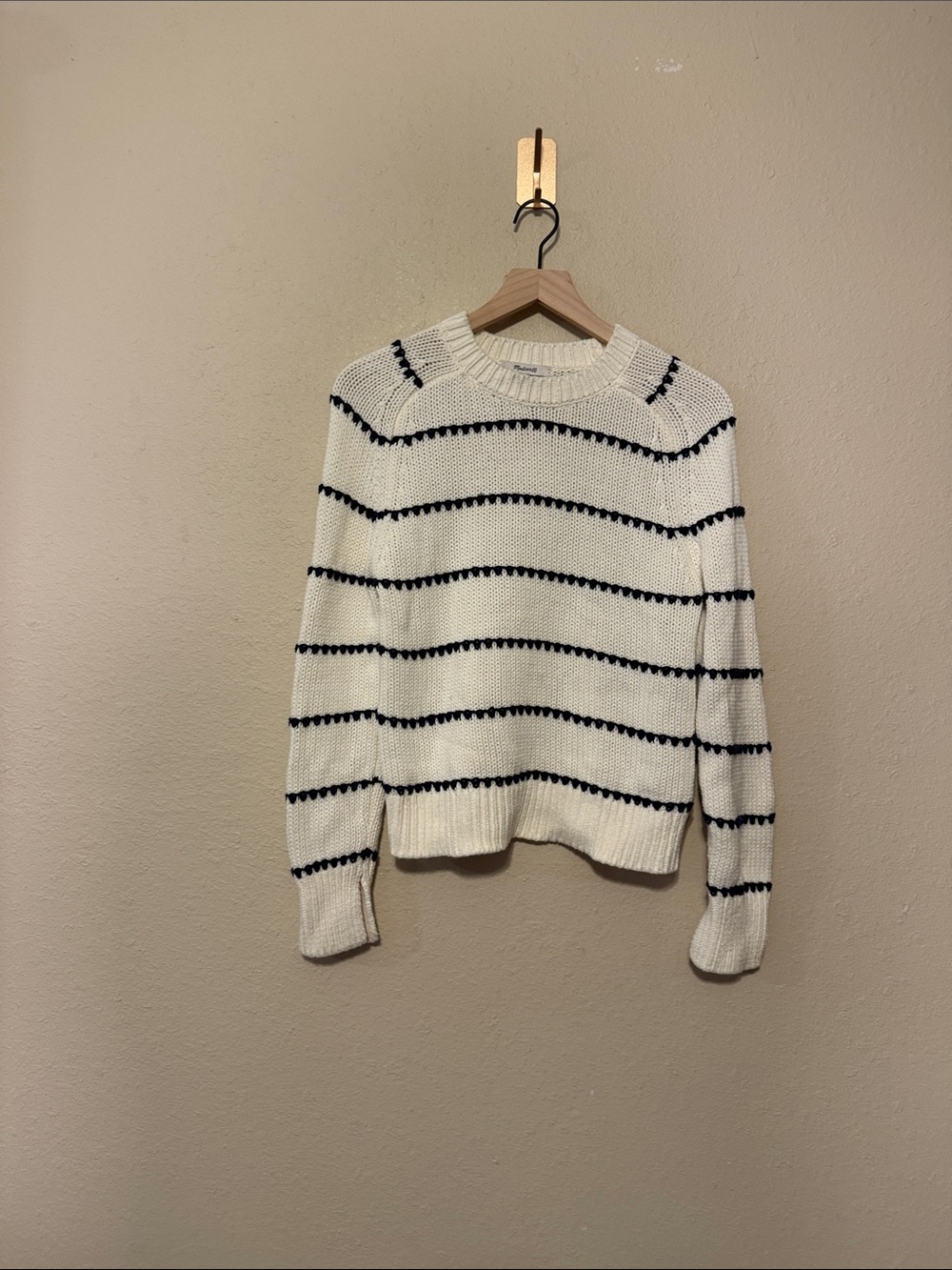 Madewell Textured Cotton Crewneck Sweater in Stripe Size Small - Picture 2 of 7